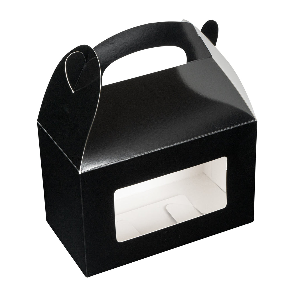 Bio Tek Black Paper Gable Box / Take Out Container - Greaseproof, with Window - 8 1/2" x 4 3/4" x 5 1/2" - 100 count box