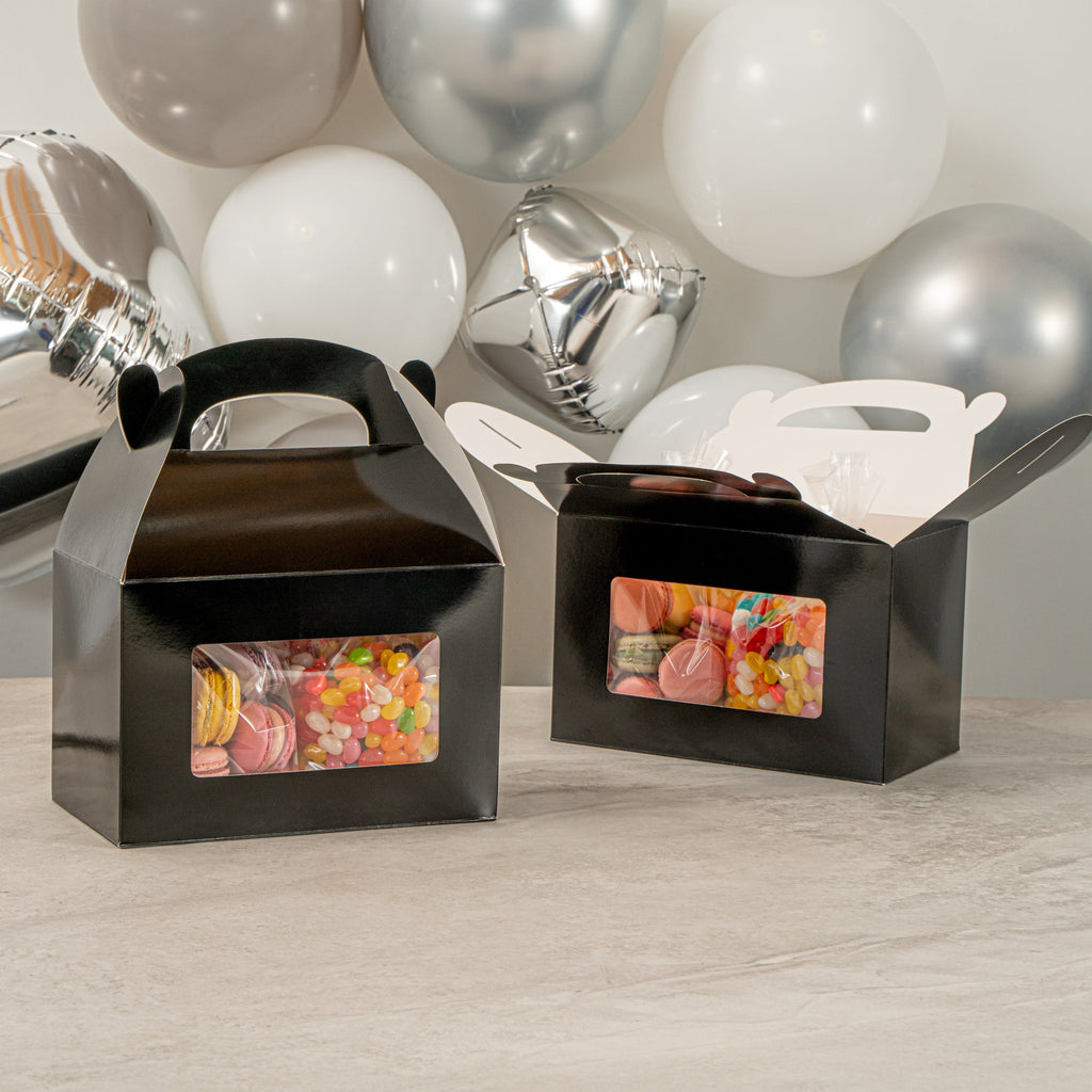 Bio Tek Black Paper Gable Box / Take Out Container - Greaseproof, with Window - 8 1/2" x 4 3/4" x 5 1/2" - 25 count box
