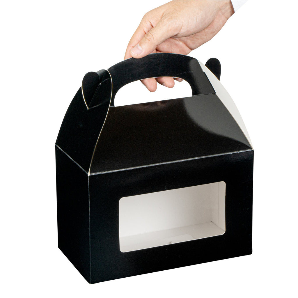 Bio Tek Black Paper Gable Box / Take Out Container - Greaseproof, with Window - 8 1/2" x 4 3/4" x 5 1/2" - 100 count box