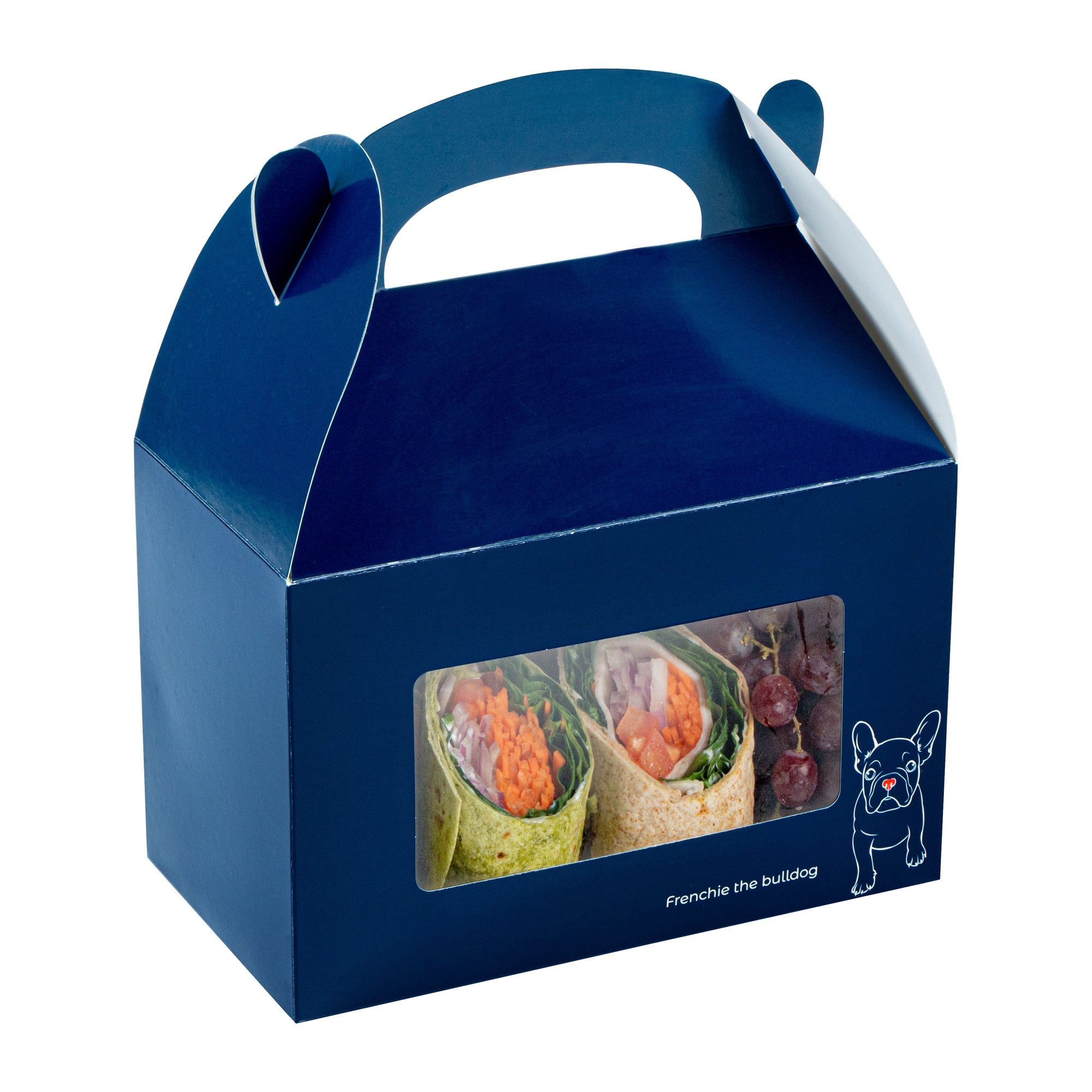 Bio Tek Frenchie Paper Gable Box / Take Out Container - with Window - 8 1/2" x 4 3/4" x 5 1/2" - 25 count box