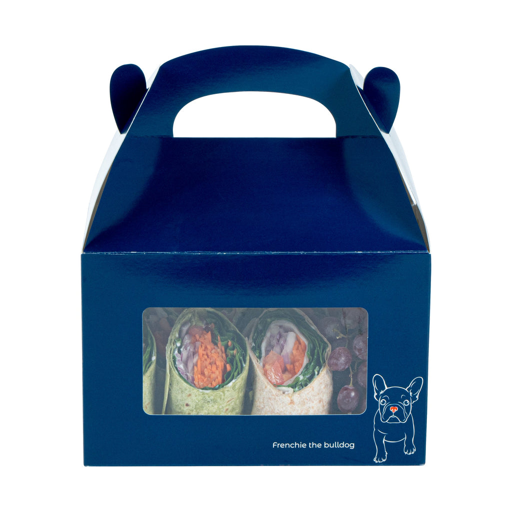 Bio Tek Frenchie Paper Gable Box / Take Out Container - with Window - 8 1/2" x 4 3/4" x 5 1/2" - 25 count box