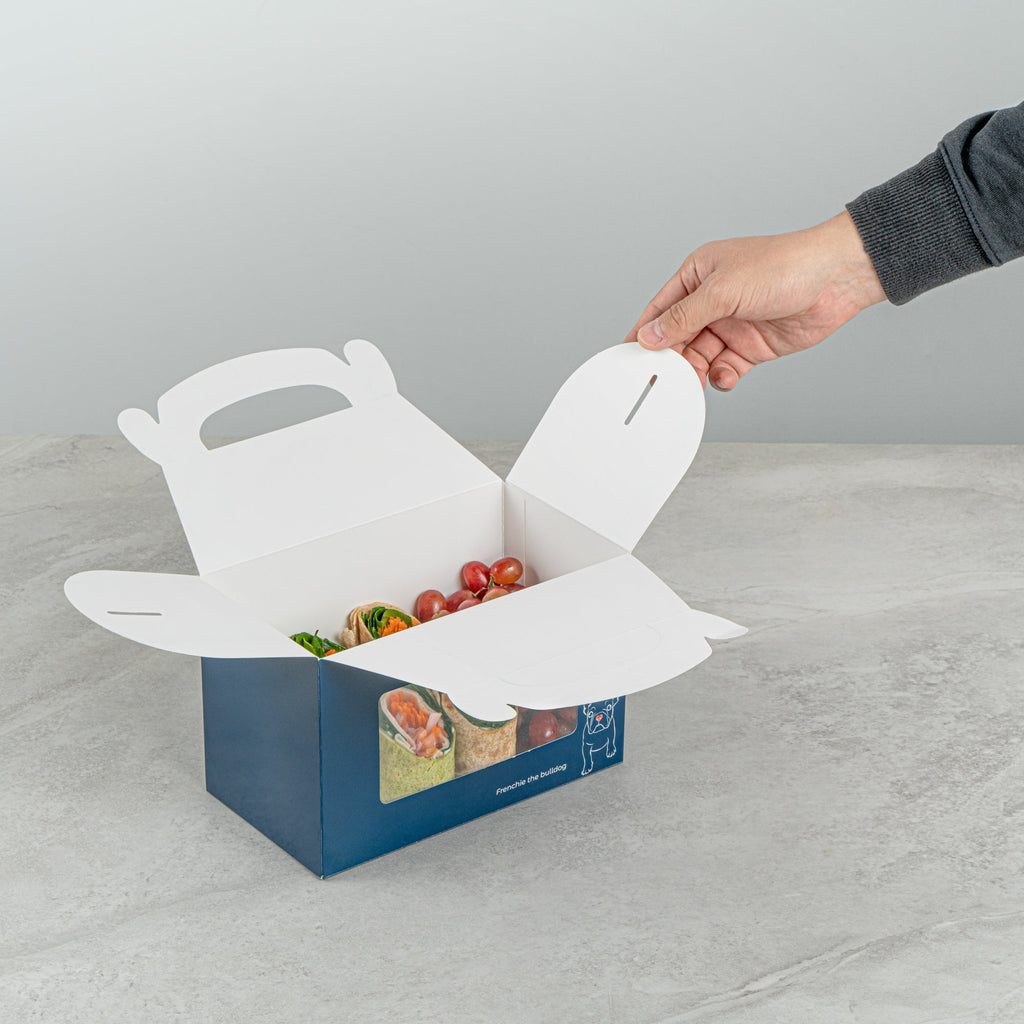 Bio Tek Frenchie Paper Gable Box / Take Out Container - with Window - 8 1/2" x 4 3/4" x 5 1/2" - 25 count box