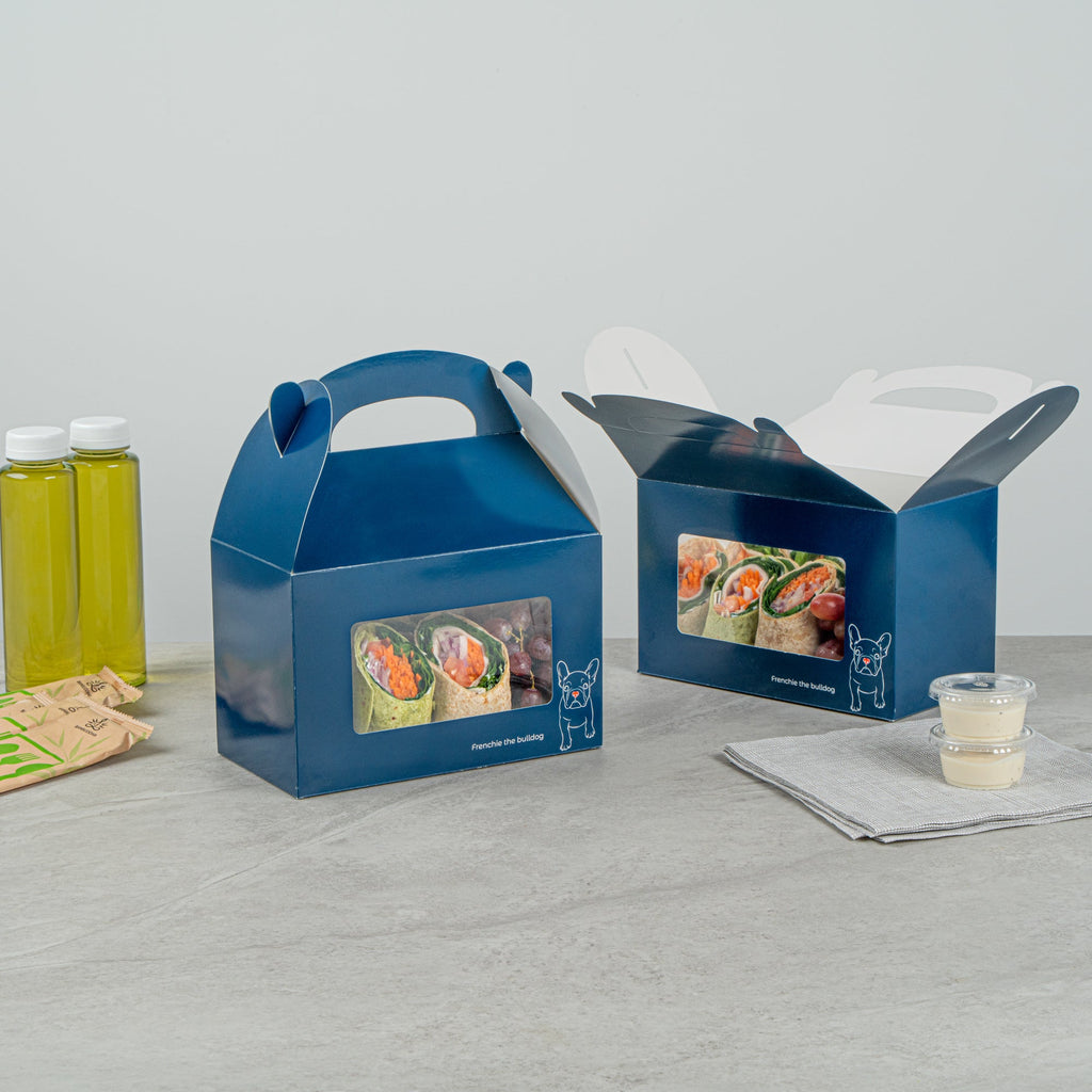 Bio Tek Frenchie Paper Gable Box / Take Out Container - with Window - 8 1/2" x 4 3/4" x 5 1/2" - 100 count box