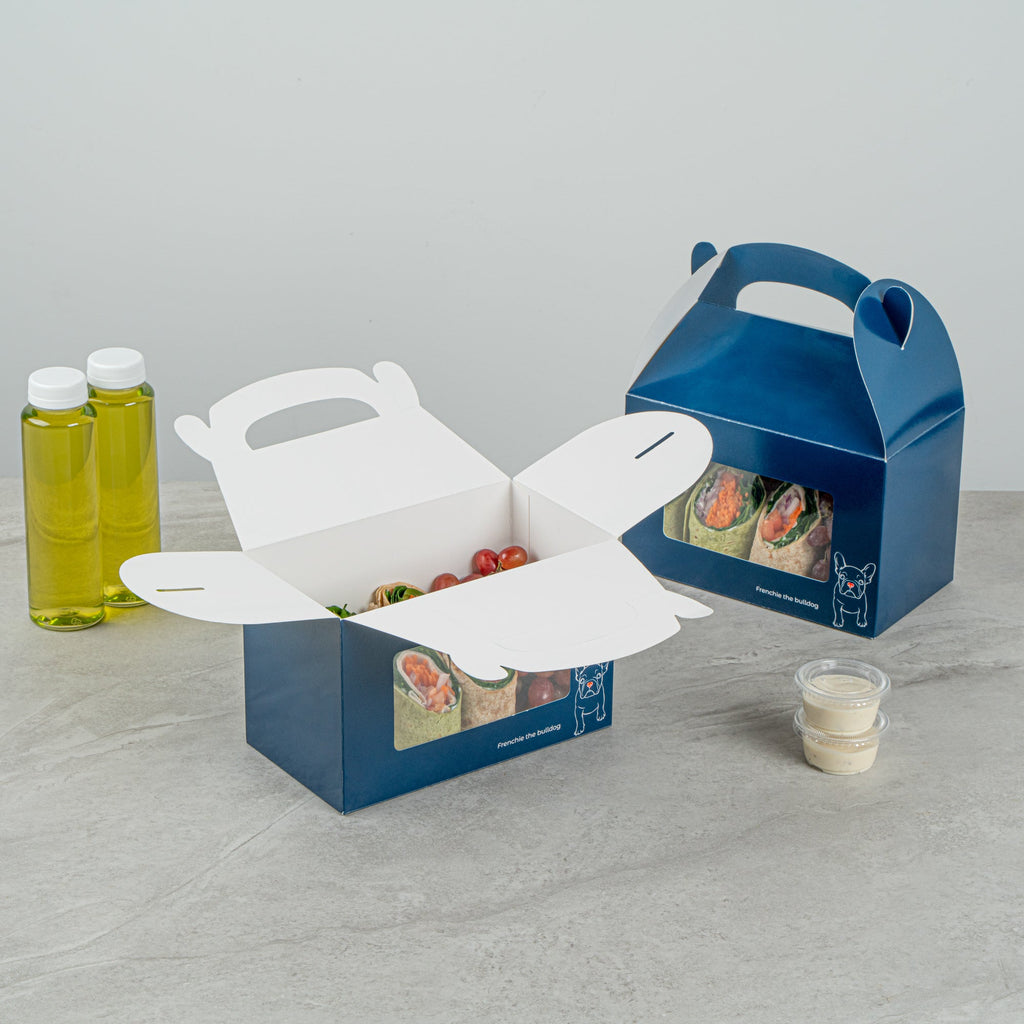 Bio Tek Frenchie Paper Gable Box / Take Out Container - with Window - 8 1/2" x 4 3/4" x 5 1/2" - 100 count box