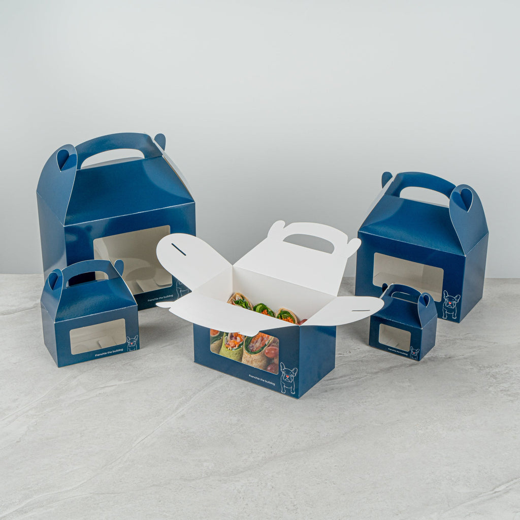 Bio Tek Frenchie Paper Gable Box / Take Out Container - with Window - 8 1/2" x 4 3/4" x 5 1/2" - 100 count box