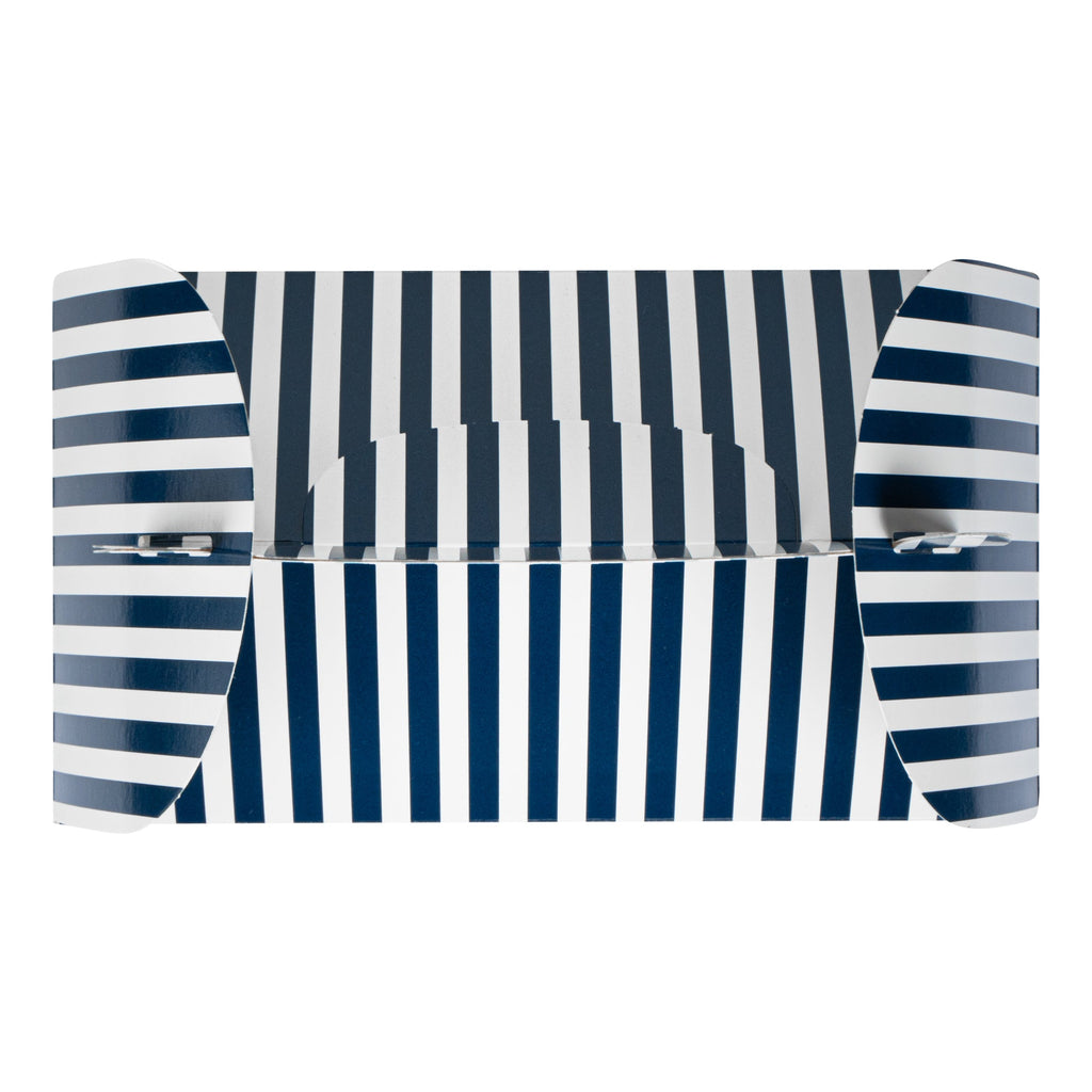 Bio Tek Blue and White Stripe Paper Gable Box / Take Out Container - with Window - 8 1/2" x 4 3/4" x 5 1/2" - 25 count box