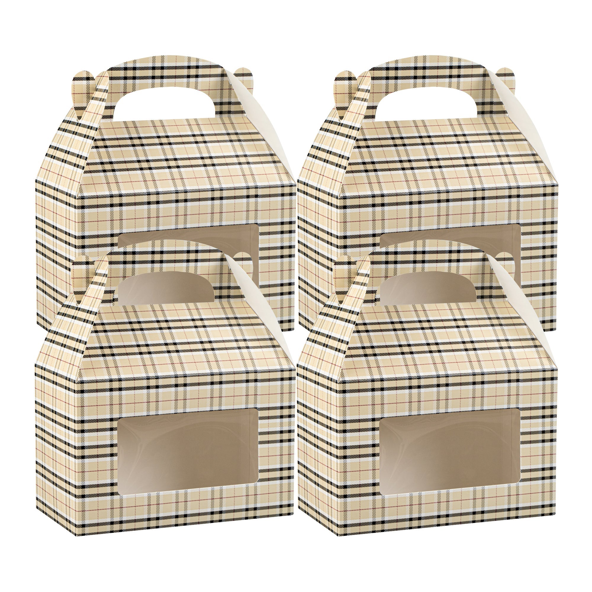 Bio Tek Plaid Paper Gable Box / Take Out Container - with Window - 8 1/2" x 4 3/4" x 5 1/2" - 25 count box