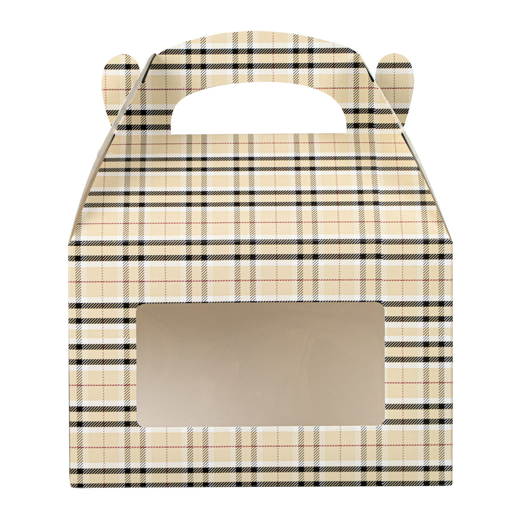 Bio Tek Plaid Paper Gable Box / Take Out Container - with Window - 8 1/2" x 4 3/4" x 5 1/2" - 25 count box