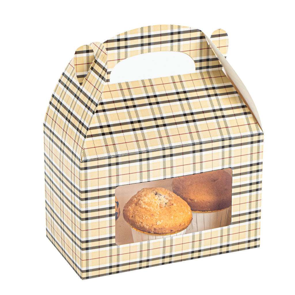 Bio Tek Plaid Paper Gable Box / Take Out Container - with Window - 8 1/2" x 4 3/4" x 5 1/2" - 100 count box