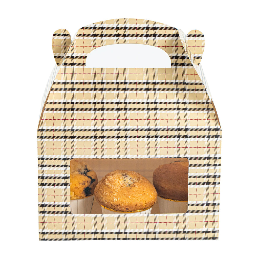Bio Tek Plaid Paper Gable Box / Take Out Container - with Window - 8 1/2" x 4 3/4" x 5 1/2" - 100 count box