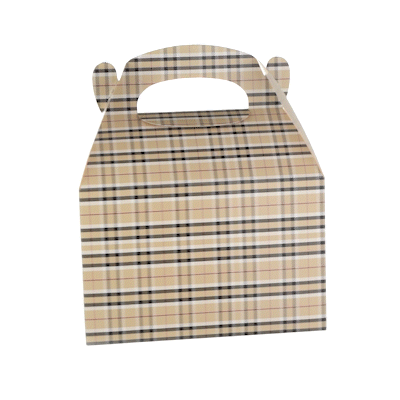 Bio Tek Plaid Paper Gable Box / Take Out Container - with Window - 8 1/2" x 4 3/4" x 5 1/2" - 100 count box