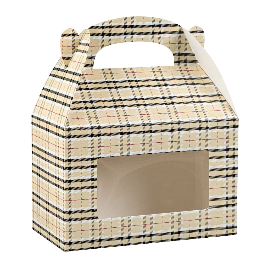 Bio Tek Plaid Paper Gable Box / Take Out Container - with Window - 8 1/2" x 4 3/4" x 5 1/2" - 100 count box