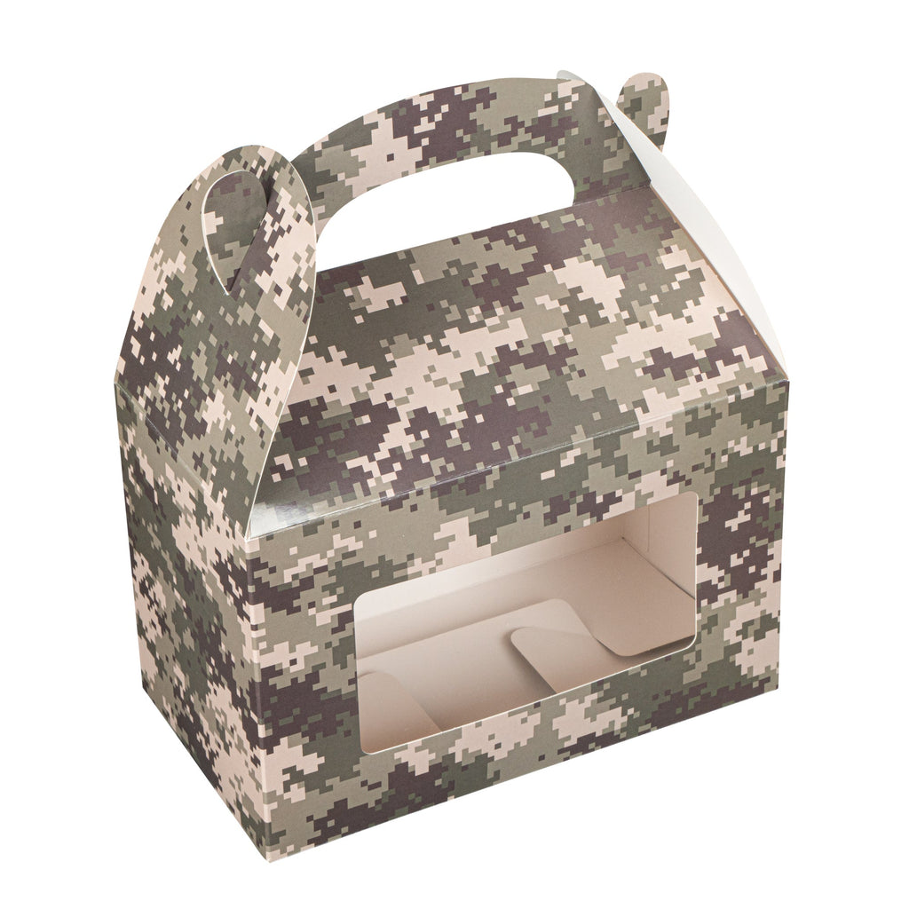 Bio Tek Camouflage Paper Gable Box / Take Out Container - with Window - 8 1/2" x 4 3/4" x 5 1/2" - 100 count box
