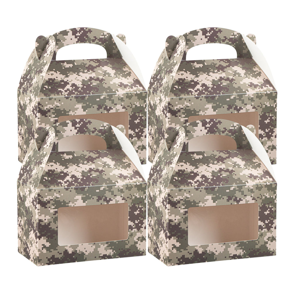 Bio Tek Camouflage Paper Gable Box / Take Out Container - with Window - 8 1/2" x 4 3/4" x 5 1/2" - 100 count box