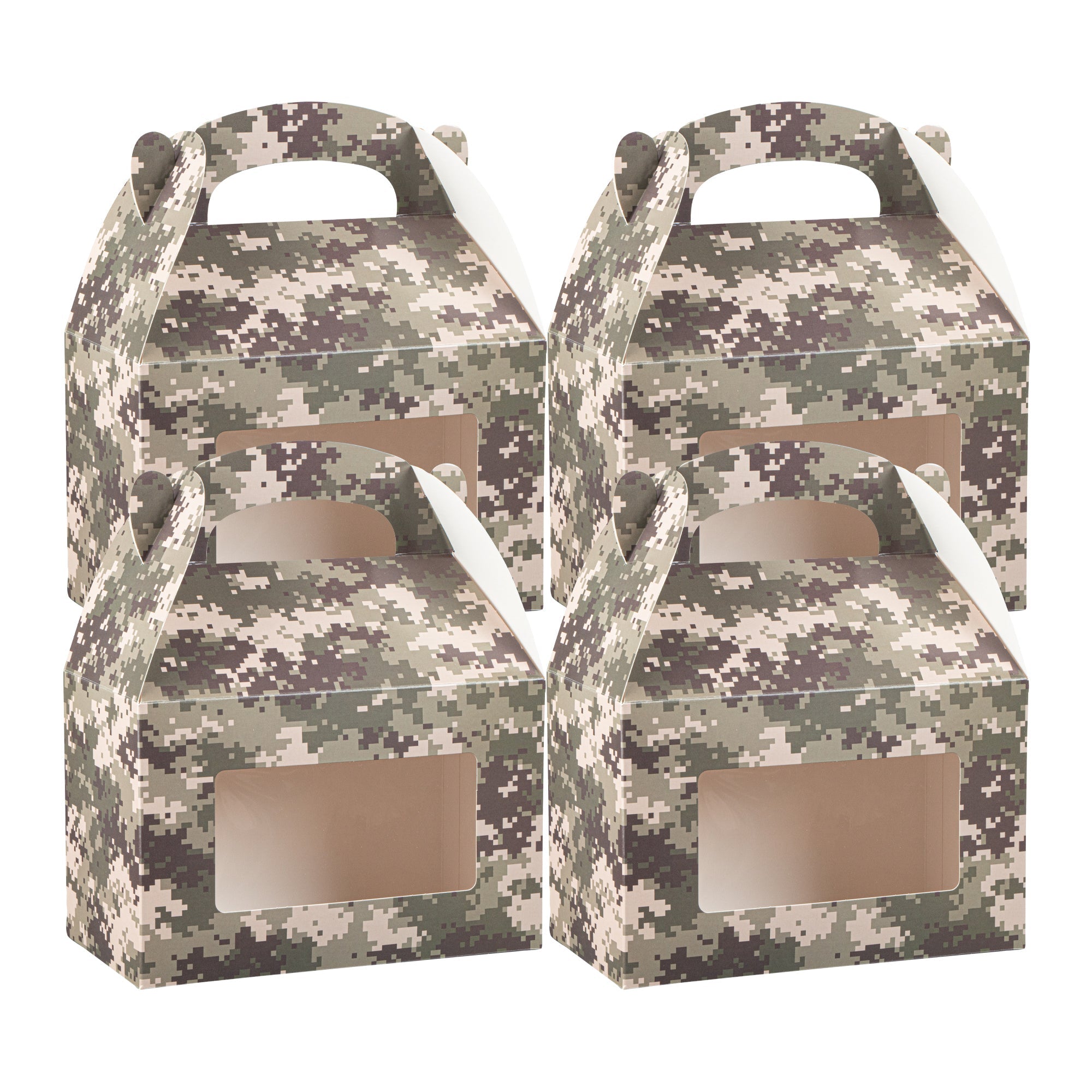 Bio Tek Camouflage Paper Gable Box / Take Out Container - with Window - 8 1/2" x 4 3/4" x 5 1/2" - 25 count box