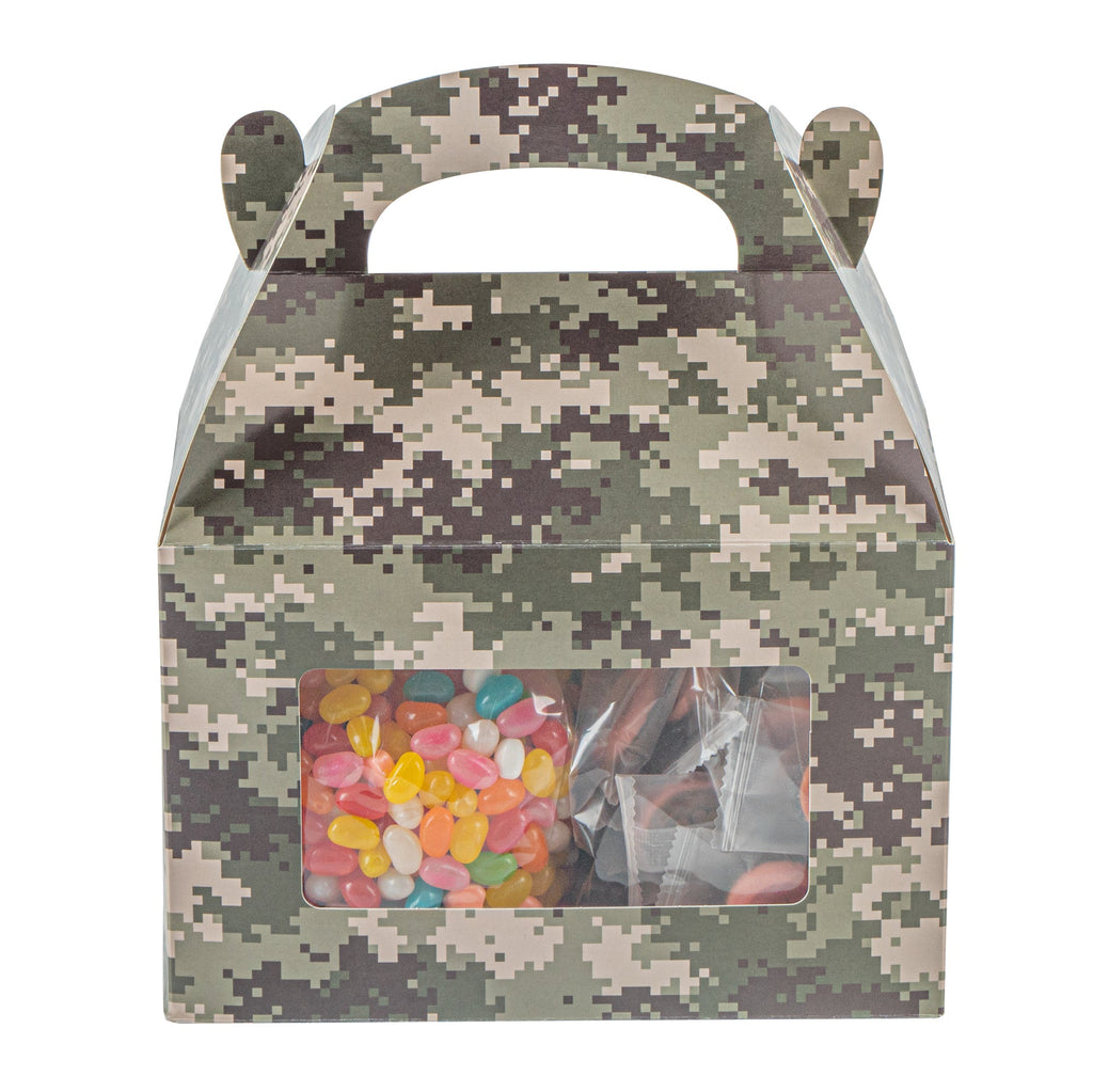 Bio Tek Camouflage Paper Gable Box / Take Out Container - with Window - 8 1/2" x 4 3/4" x 5 1/2" - 25 count box