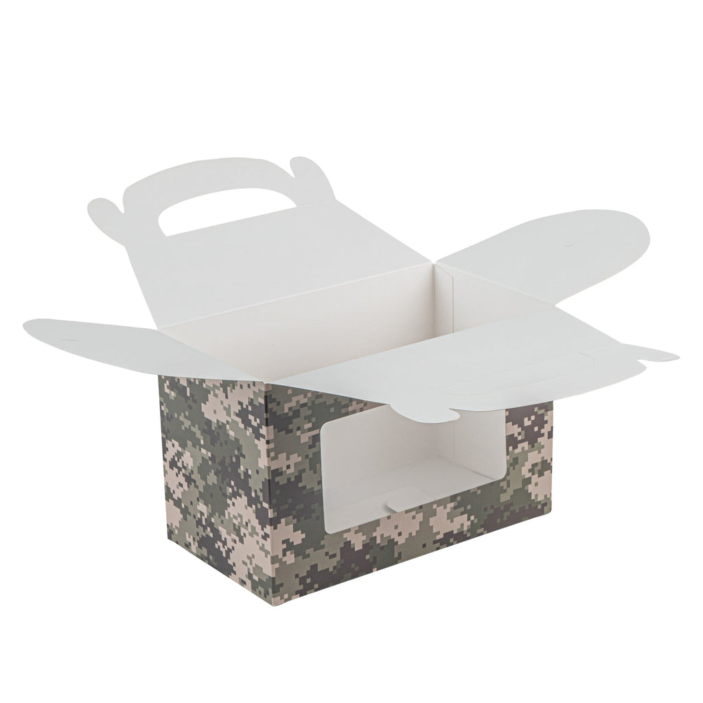 Bio Tek Camouflage Paper Gable Box / Take Out Container - with Window - 8 1/2" x 4 3/4" x 5 1/2" - 25 count box