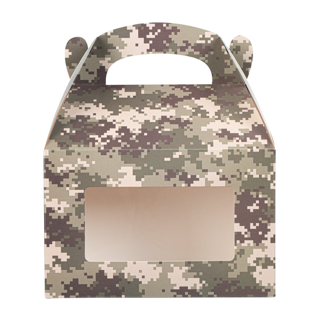 Bio Tek Camouflage Paper Gable Box / Take Out Container - with Window - 8 1/2" x 4 3/4" x 5 1/2" - 100 count box