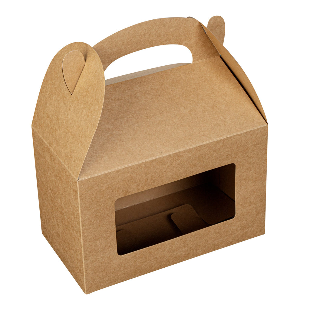 Bio Tek Kraft Paper Gable Box / Take Out Container - Greaseproof, with Window - 8 1/2" x 4 3/4" x 5 1/2" - 25 count box