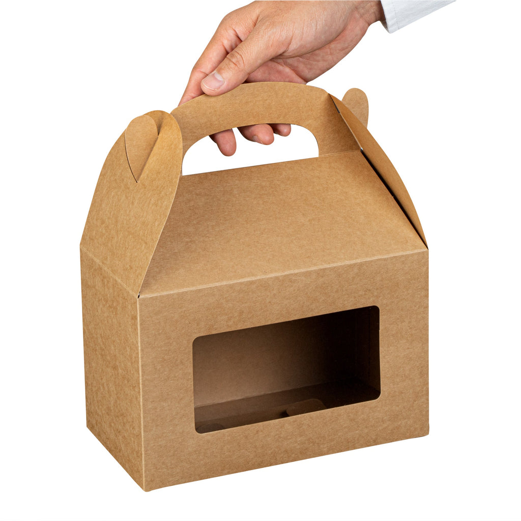 Bio Tek Kraft Paper Gable Box / Take Out Container - Greaseproof, with Window - 8 1/2" x 4 3/4" x 5 1/2" - 25 count box