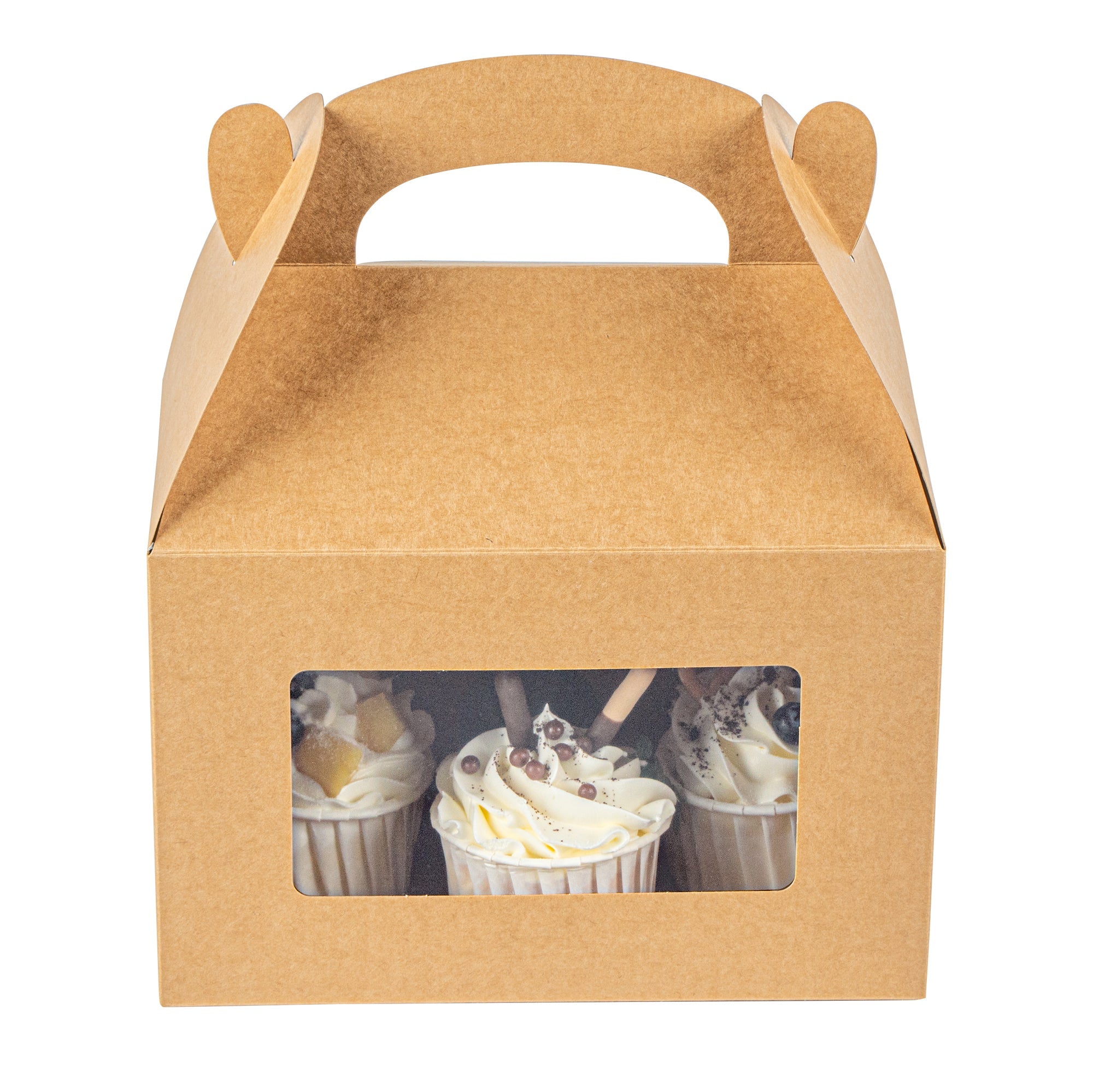 Bio Tek Kraft Paper Gable Box / Take Out Container - Greaseproof, with Window - 8 1/2" x 4 3/4" x 5 1/2" - 25 count box