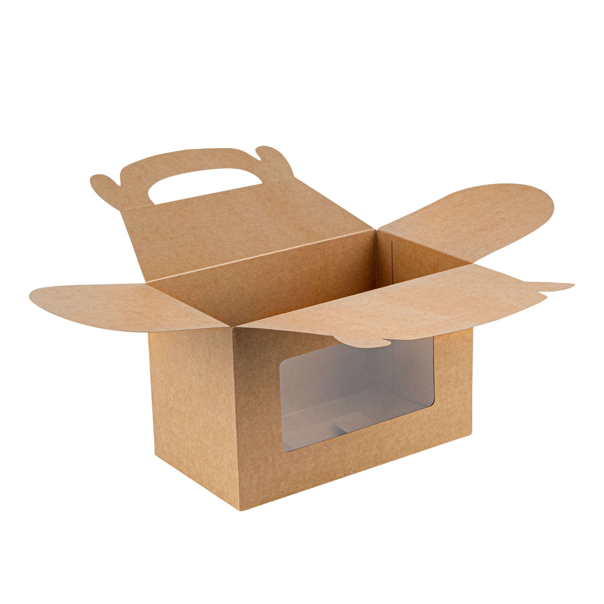Bio Tek Kraft Paper Gable Box / Take Out Container - Greaseproof, with Window - 8 1/2" x 4 3/4" x 5 1/2" - 25 count box