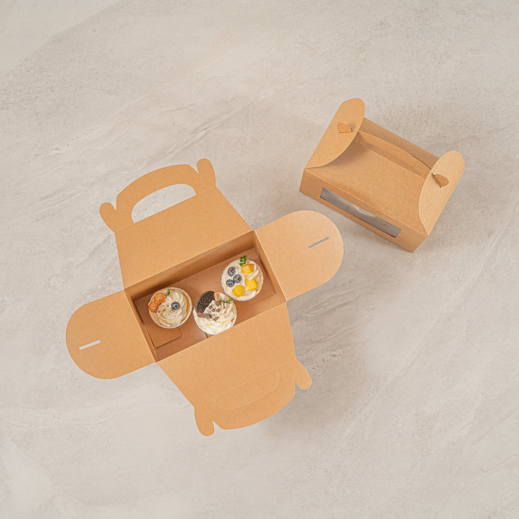 Bio Tek Kraft Paper Gable Box / Take Out Container - Greaseproof, with Window - 8 1/2" x 4 3/4" x 5 1/2" - 25 count box