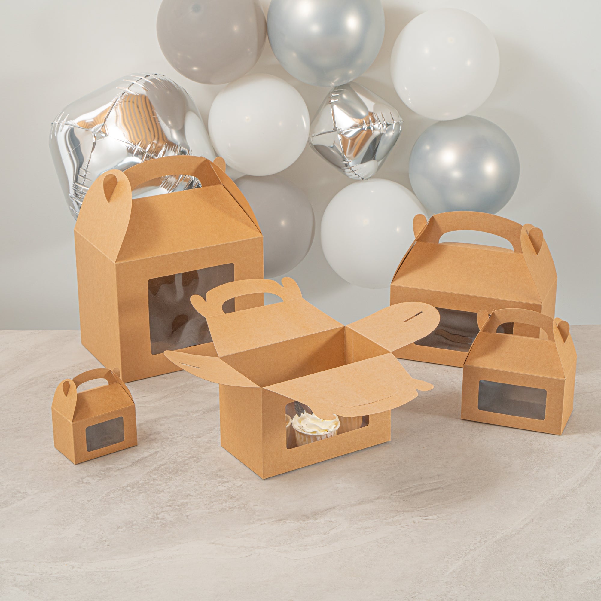 Bio Tek Kraft Paper Gable Box / Take Out Container - Greaseproof, with Window - 8 1/2" x 4 3/4" x 5 1/2" - 25 count box