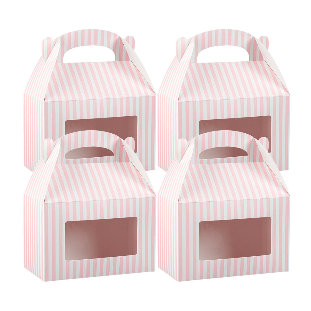 Bio Tek Pink and White Stripe Paper Gable Box / Take Out Container - with Window - 8 1/2" x 4 3/4" x 5 1/2" - 100 count box