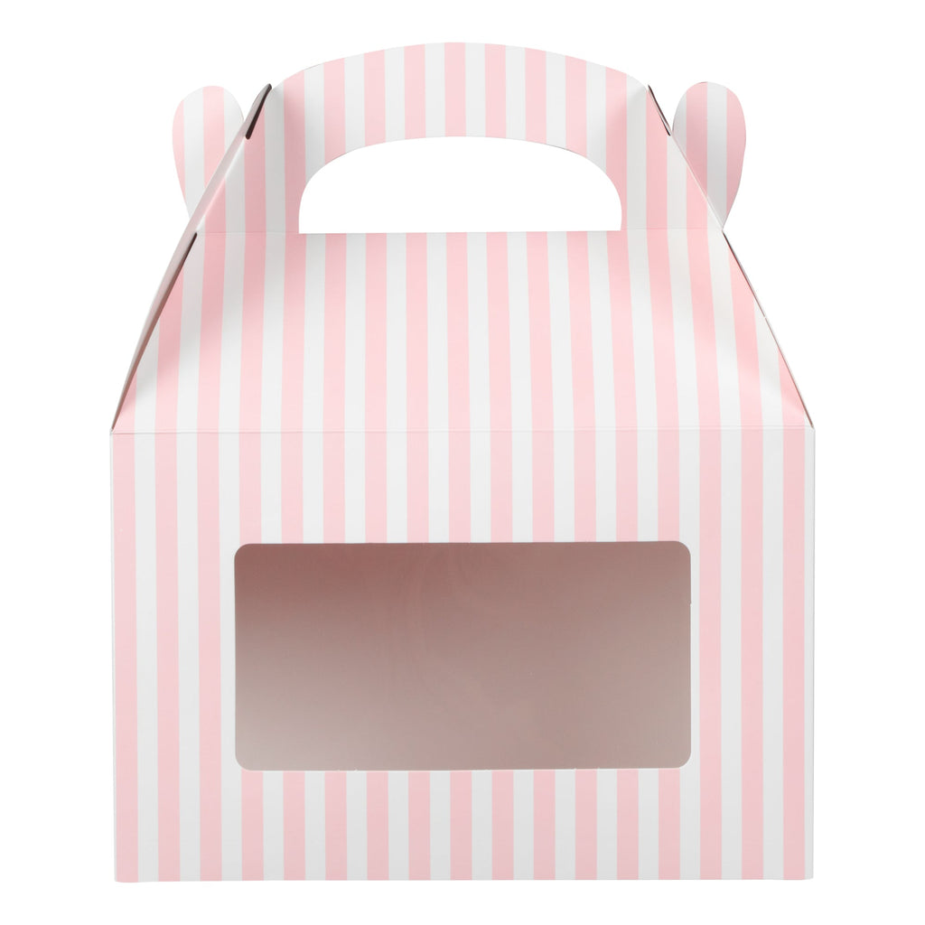 Bio Tek Pink and White Stripe Gable Box / Take Out Container - with Window - 8 1/2" x 4 3/4" x 5 1/2" - 25 count box