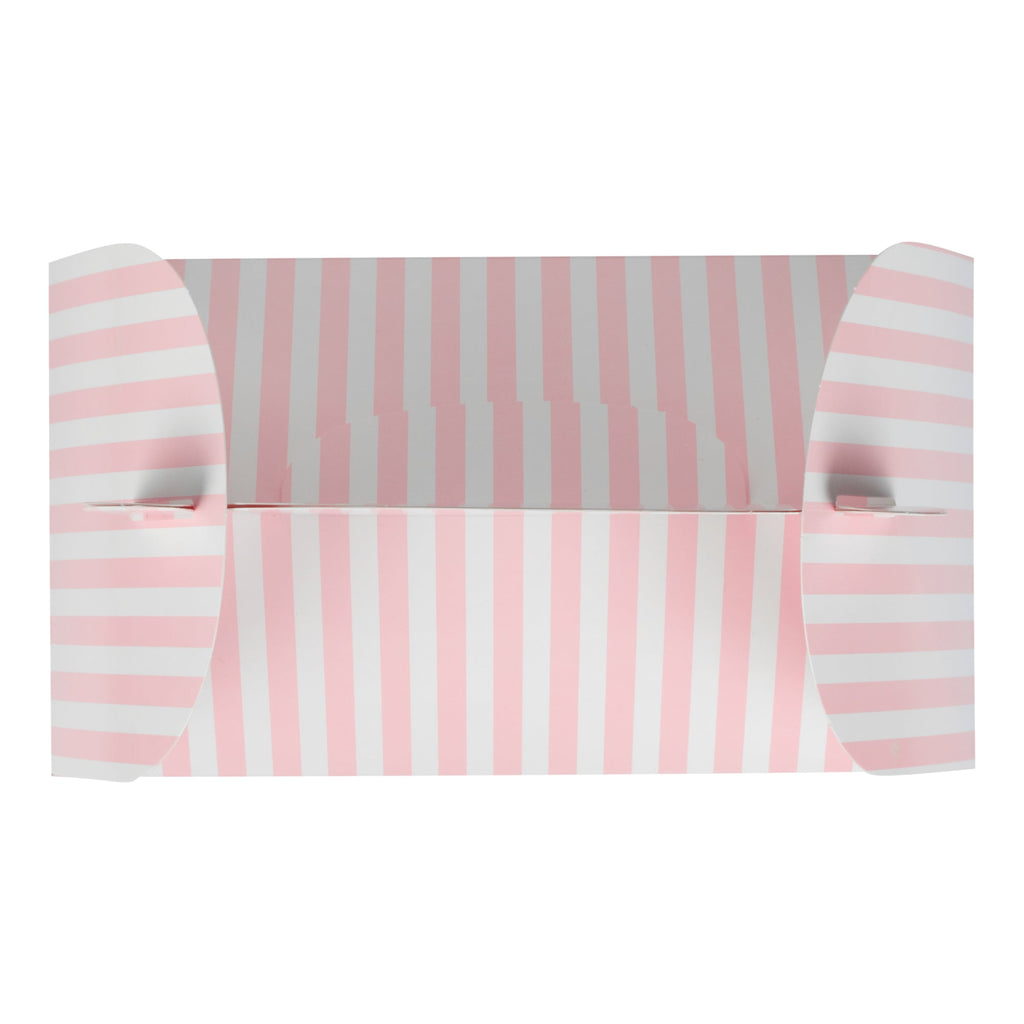 Bio Tek Pink and White Stripe Paper Gable Box / Take Out Container - with Window - 8 1/2" x 4 3/4" x 5 1/2" - 100 count box