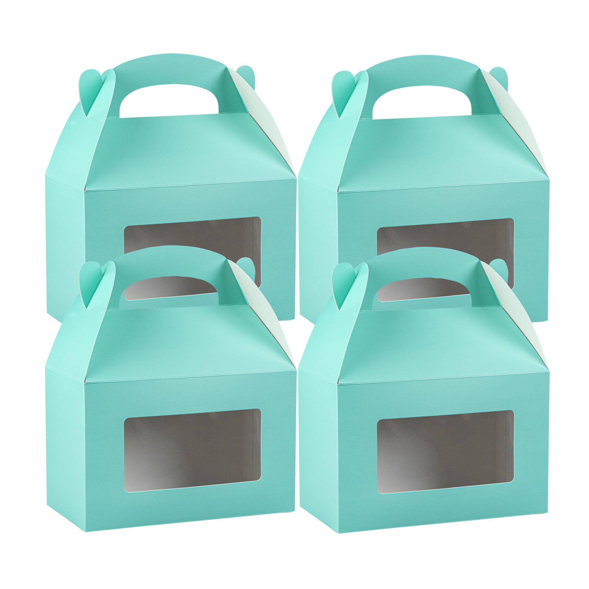 Bio Tek Turquoise Paper Gable Box / Take Out Container - with Window - 8 1/2" x 4 3/4" x 5 1/2" - 25 count box