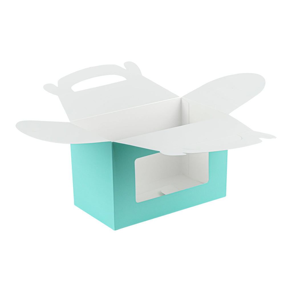Bio Tek Turquoise Paper Gable Box / Take Out Container - with Window - 8 1/2" x 4 3/4" x 5 1/2" - 25 count box