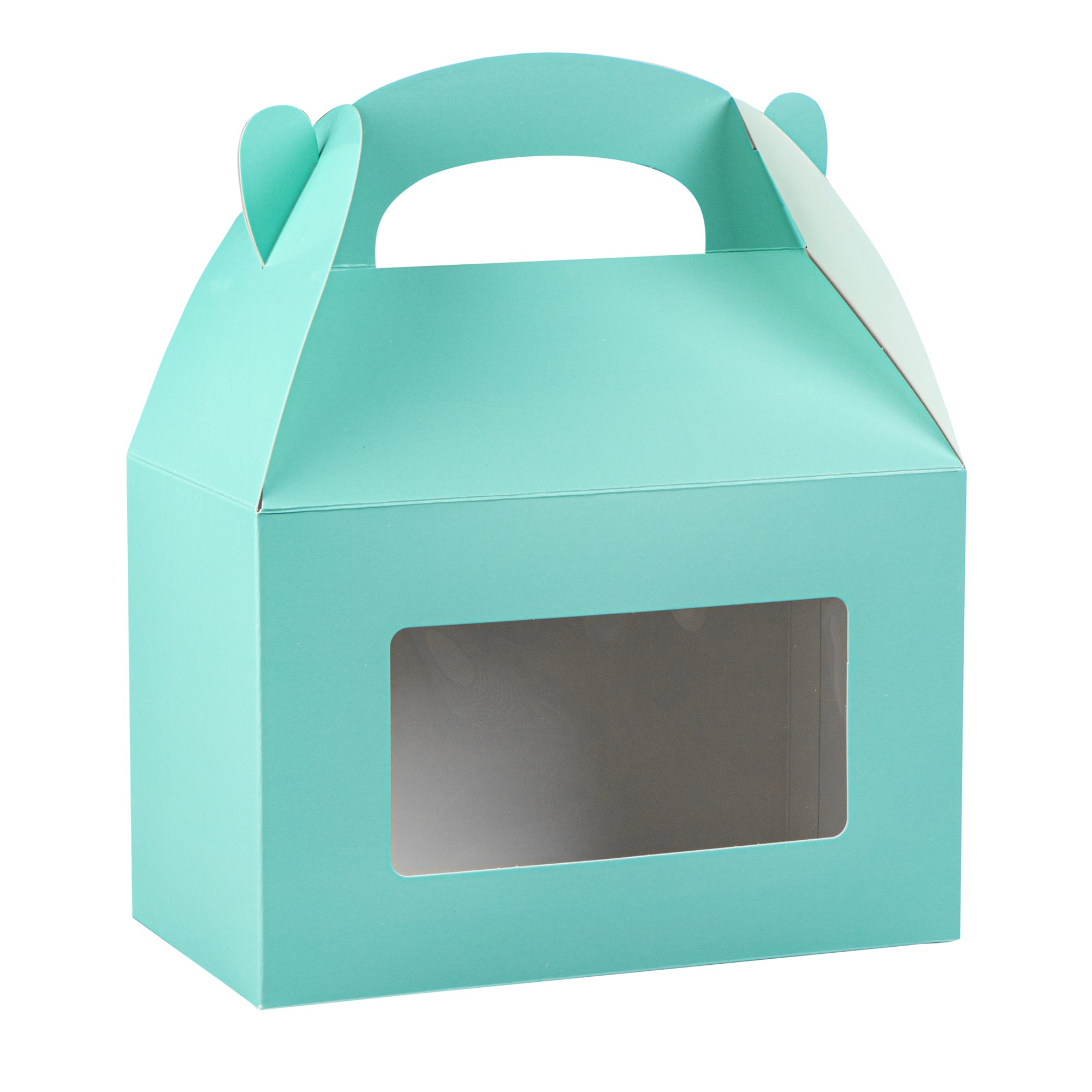 Bio Tek Turquoise Paper Gable Box / Take Out Container - with Window - 8 1/2" x 4 3/4" x 5 1/2" - 100 count box