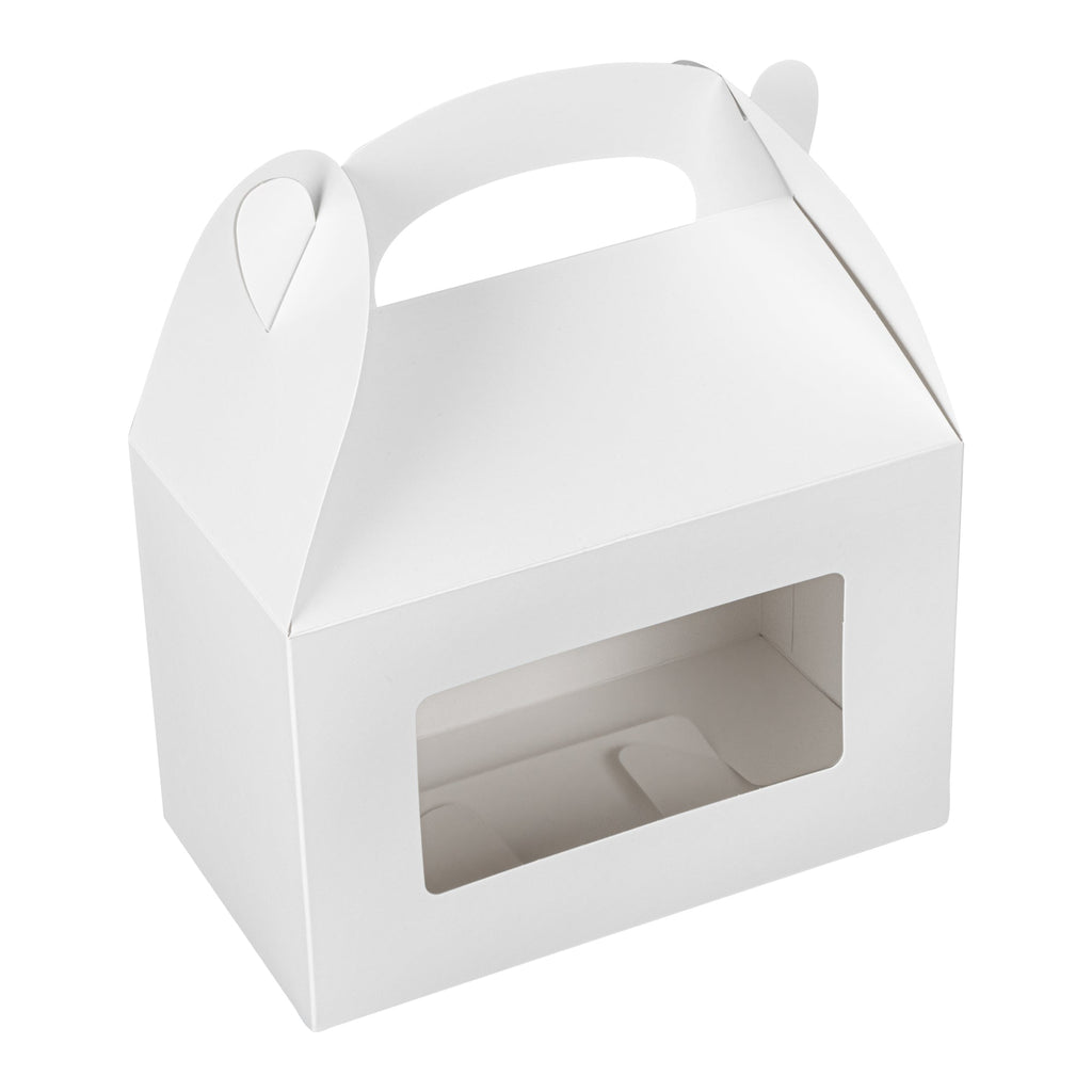 Bio Tek White Paper Gable Box / Take Out Container - Greaseproof, with Window - 8 1/2" x 4 3/4" x 5 1/2" - 25 count box