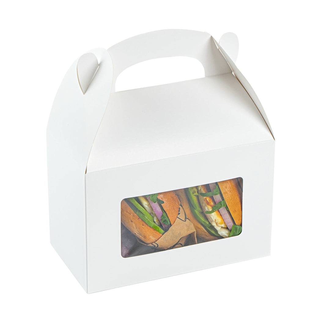 Bio Tek White Paper Gable Box / Take Out Container - Greaseproof, with Window - 8 1/2" x 4 3/4" x 5 1/2" - 25 count box