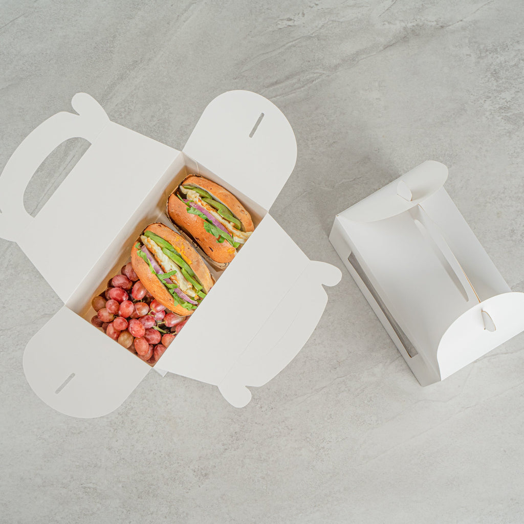 Bio Tek White Paper Gable Box / Take Out Container - Greaseproof, with Window - 8 1/2" x 4 3/4" x 5 1/2" - 100 count box