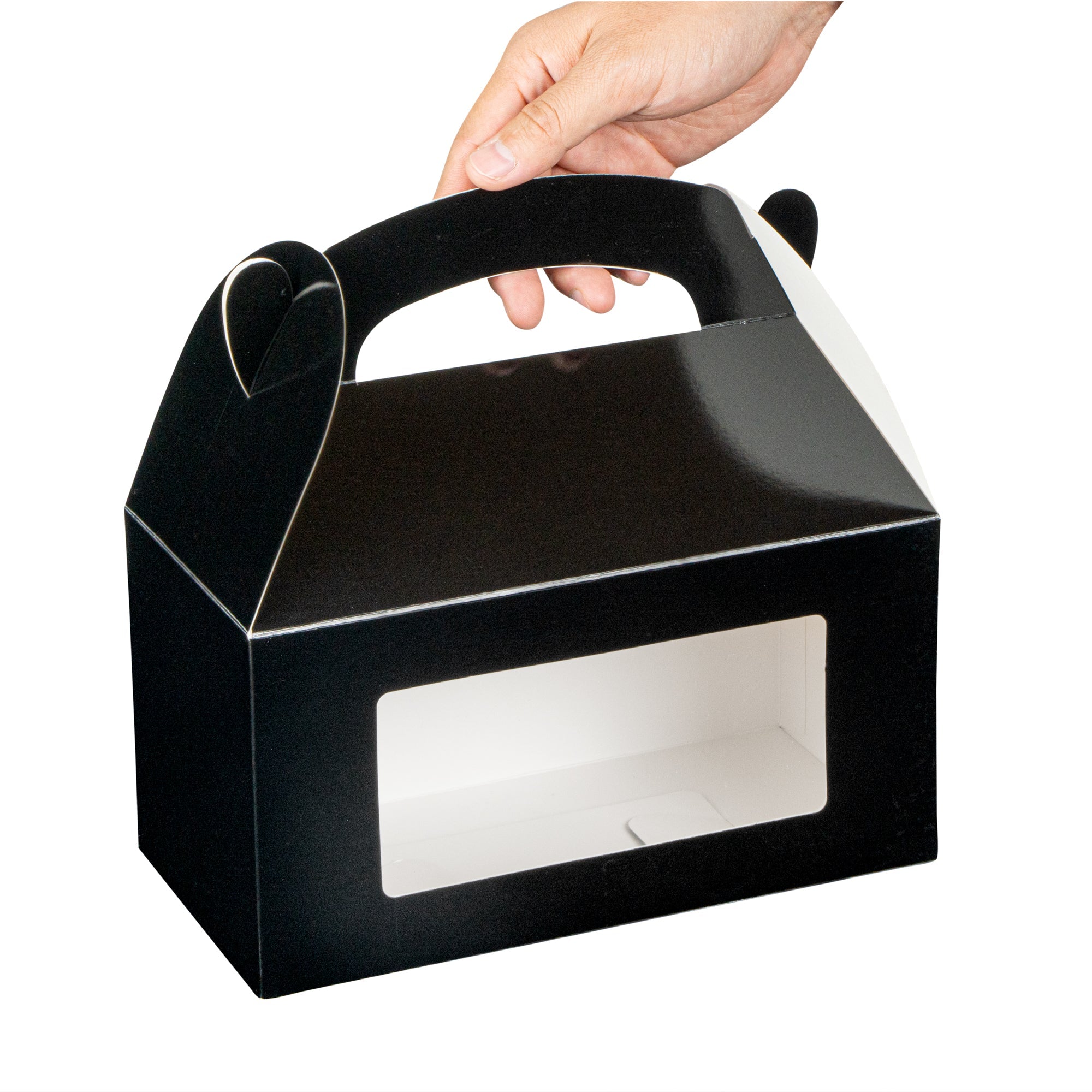 Bio Tek Black Paper Gable Box / Take Out Container - Greaseproof, with Window - 9 1/2" x 5" x 5" - 25 count box
