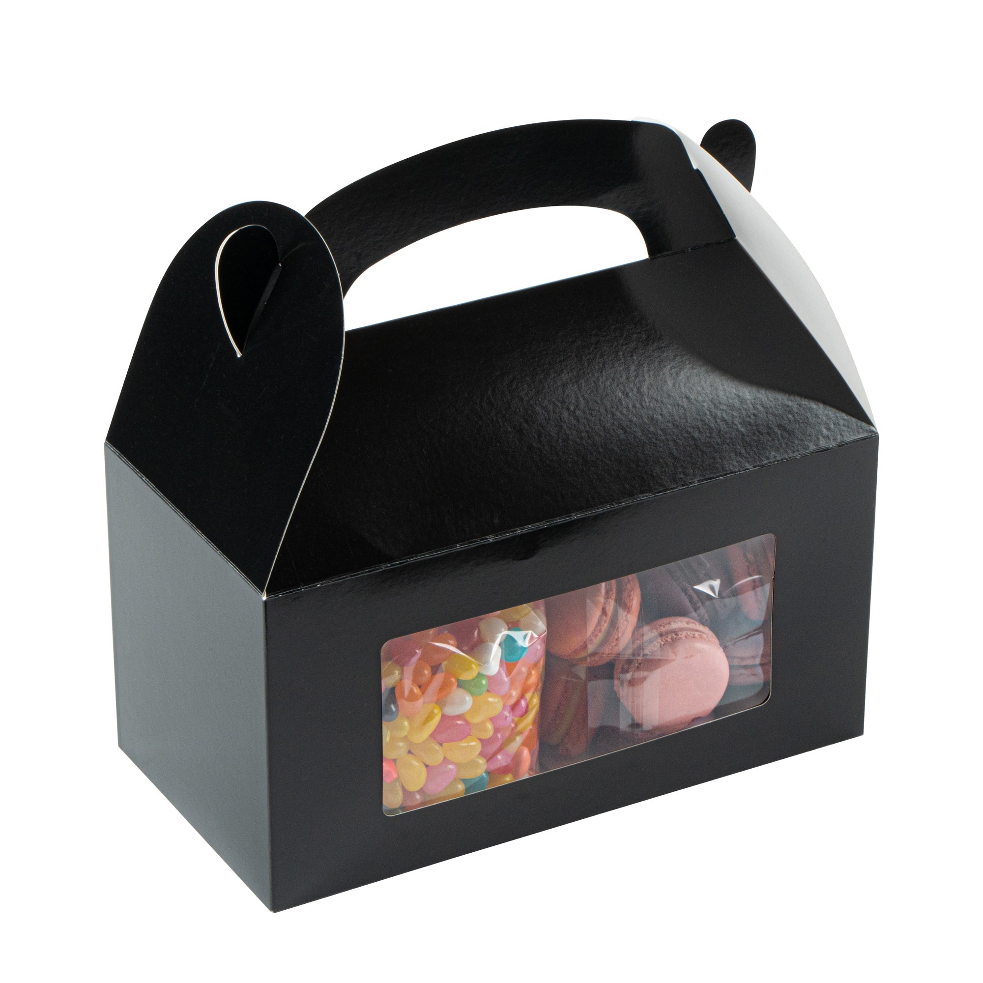 Bio Tek Black Paper Gable Box / Take Out Container - Greaseproof, with Window - 9 1/2" x 5" x 5" - 25 count box