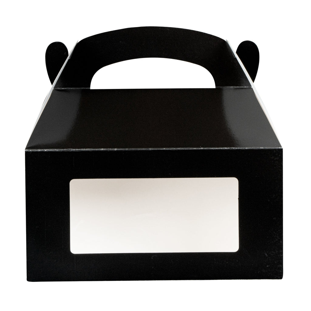 Bio Tek Black Paper Gable Box / Take Out Container - Greaseproof, with Window - 9 1/2" x 5" x 5" - 25 count box