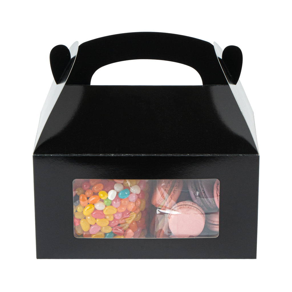 Bio Tek Black Paper Gable Box / Take Out Container - Greaseproof, with Window - 9 1/2" x 5" x 5" - 100 count box