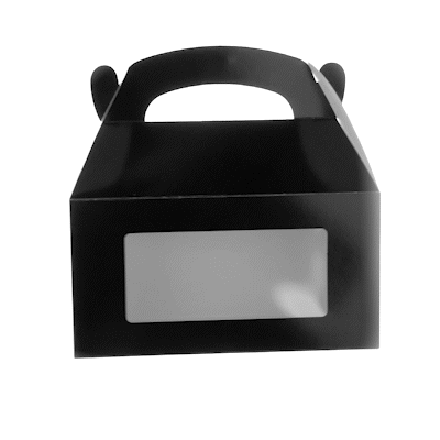Bio Tek Black Paper Gable Box / Take Out Container - Greaseproof, with Window - 9 1/2" x 5" x 5" - 100 count box