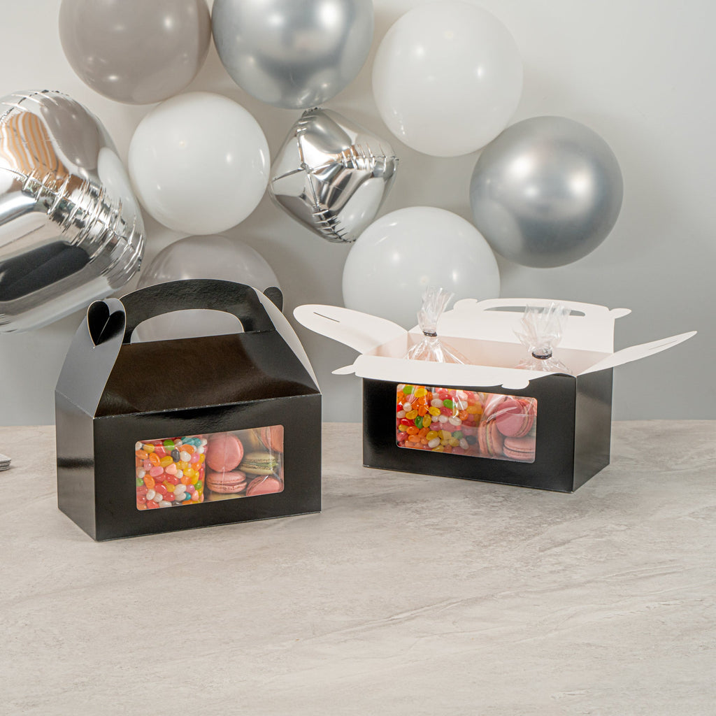 Bio Tek Black Paper Gable Box / Take Out Container - Greaseproof, with Window - 9 1/2" x 5" x 5" - 100 count box
