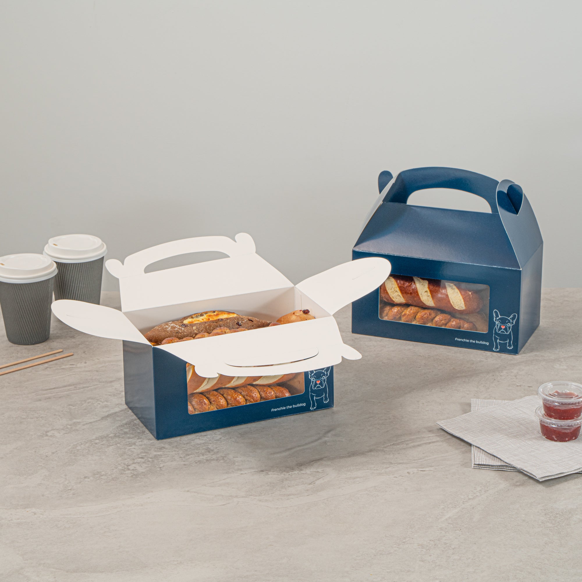 Bio Tek Frenchie Paper Gable Box / Take Out Container - with Window - 9 1/2" x 5" x 5" - 25 count box