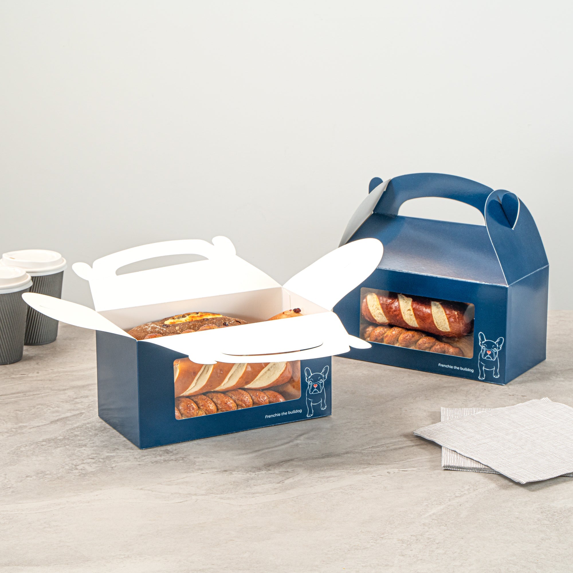 Bio Tek Frenchie Paper Gable Box / Take Out Container - with Window - 9 1/2" x 5" x 5" - 25 count box