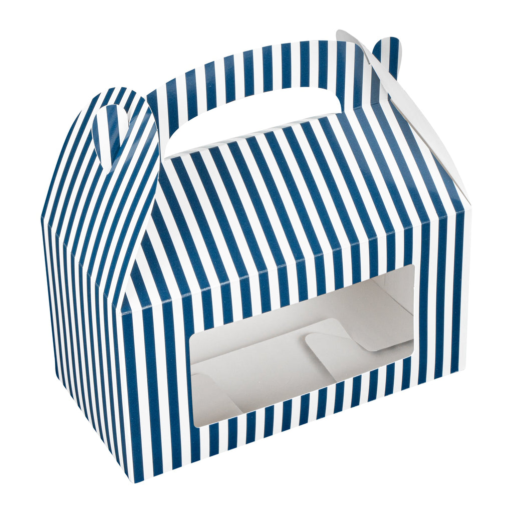 Bio Tek Blue and White Stripe Paper Gable Box / Take Out Container - with Window - 9 1/2" x 5" x 5" - 100 count box