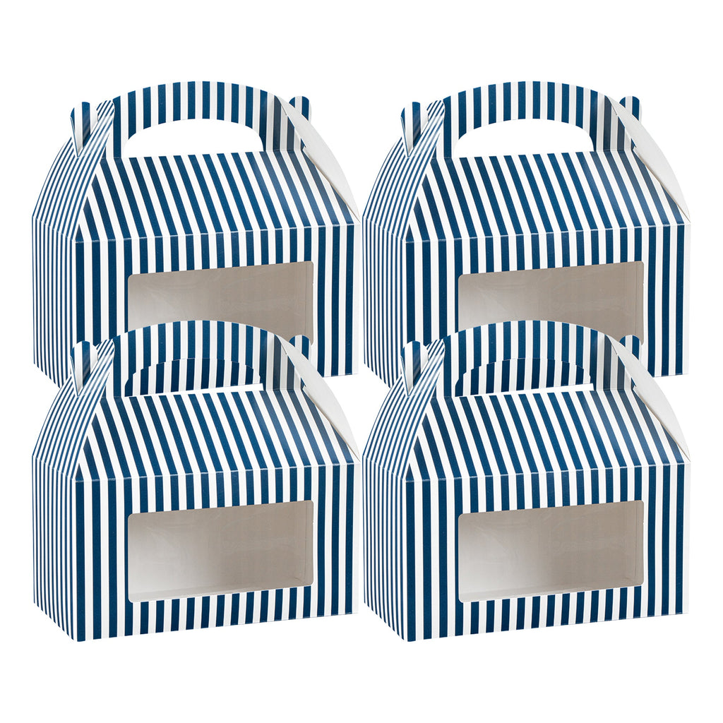 Bio Tek Blue and White Stripe Paper Gable Box / Take Out Container - with Window - 9 1/2" x 5" x 5" - 100 count box