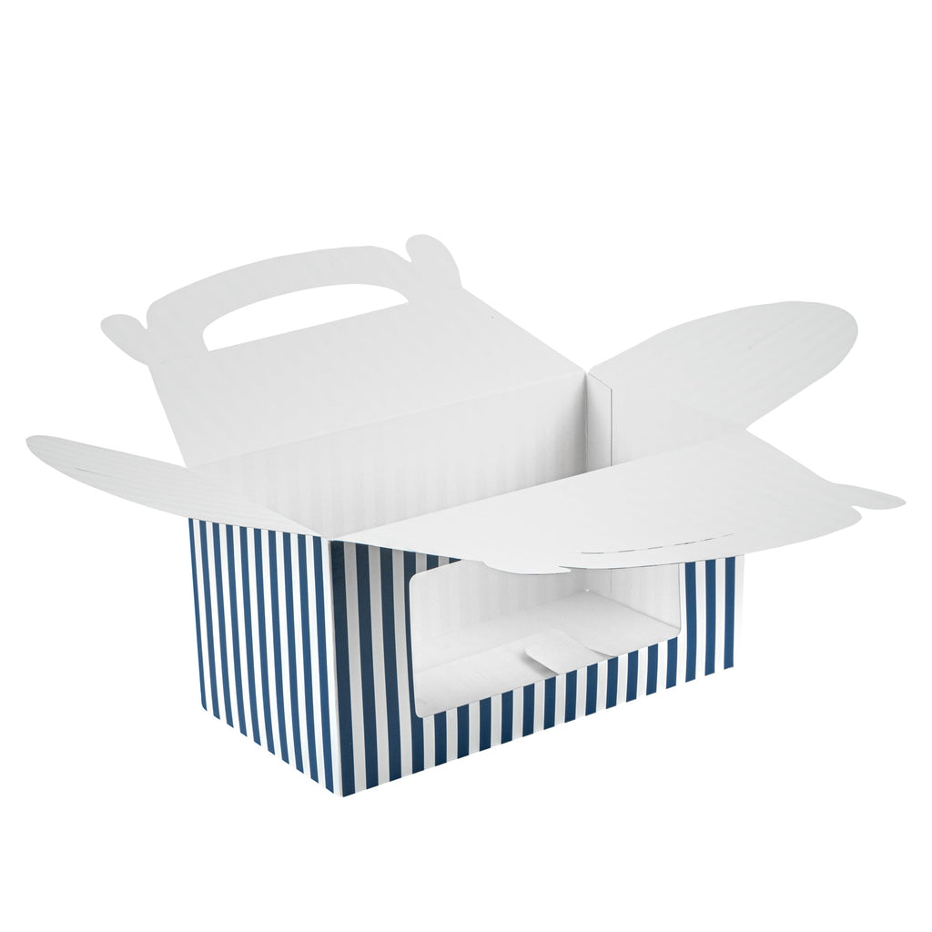 Bio Tek Blue and White Stripe Paper Gable Box / Take Out Container - with Window - 9 1/2" x 5" x 5" - 25 count box