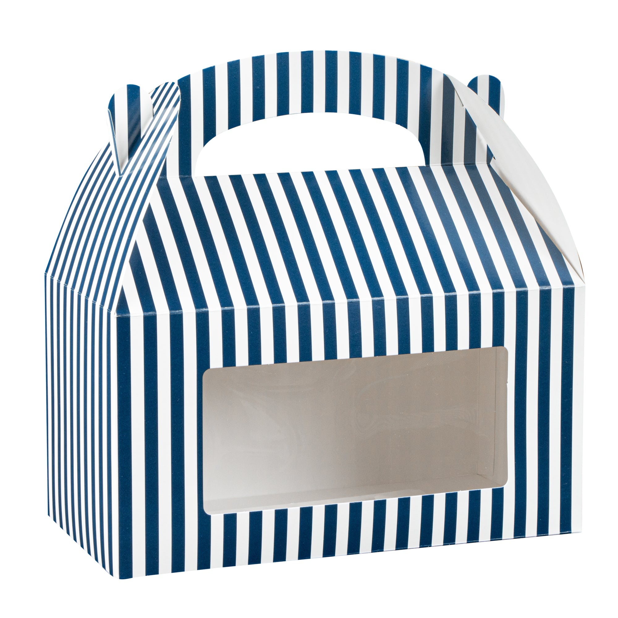 Bio Tek Blue and White Stripe Paper Gable Box / Take Out Container - with Window - 9 1/2" x 5" x 5" - 100 count box