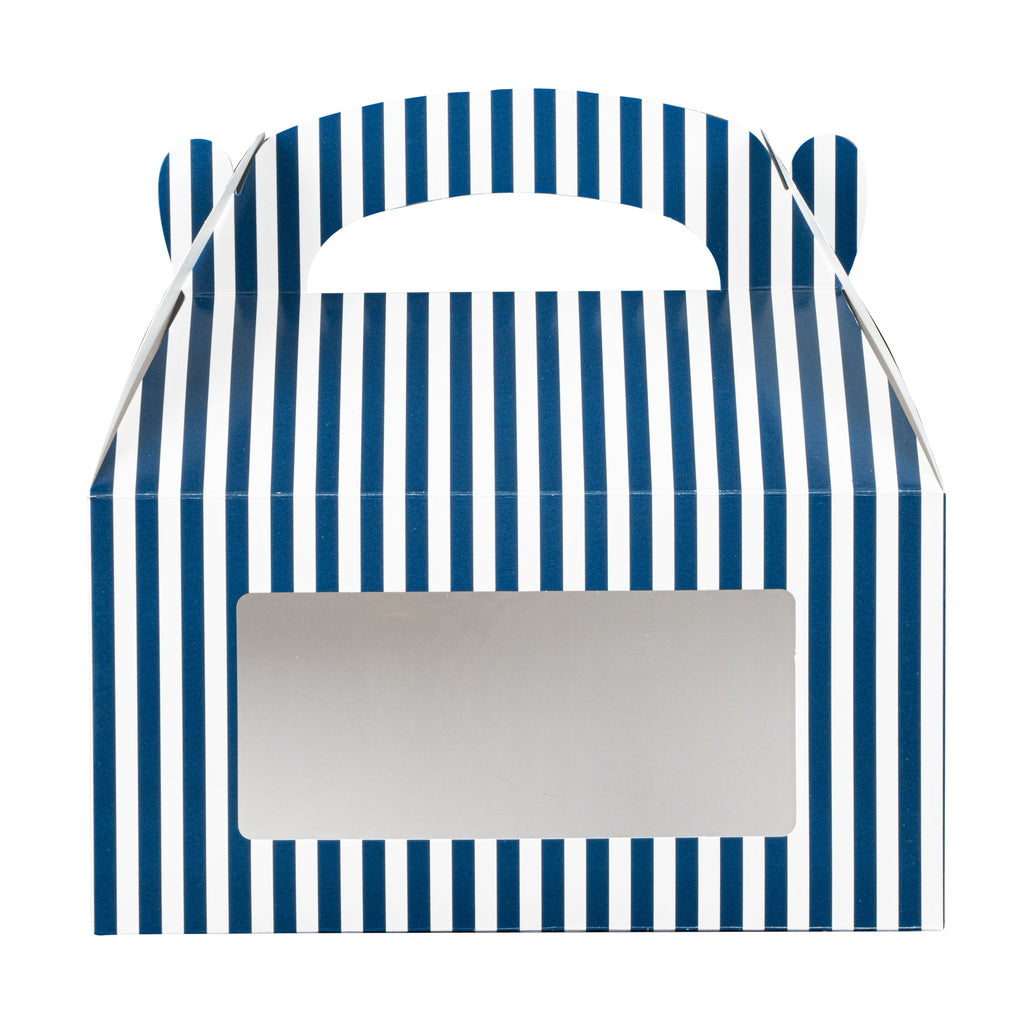 Bio Tek Blue and White Stripe Paper Gable Box / Take Out Container - with Window - 9 1/2" x 5" x 5" - 100 count box